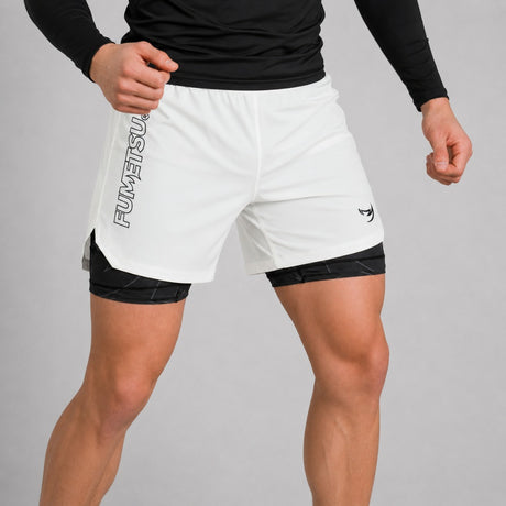 Icon Dual Layer Fight Shorts White/Black Hero Lifestyle