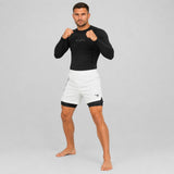 Icon Dual Layer Fight Shorts White/Black With rash guard lifestyle