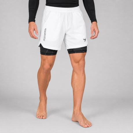 Icon Dual Layer Training Shorts White/Black Lifestyle 6