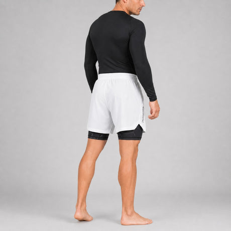 Icon Dual Layer Training Shorts White/Black Lifestyle 4