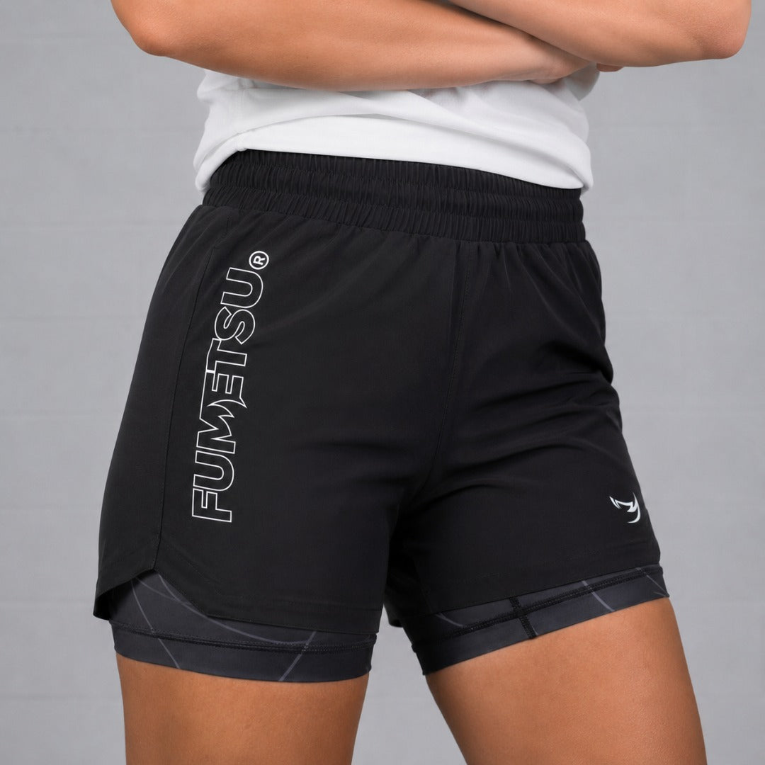 Black Fumetsu Icon Womens Dual Layer Fight Shorts
