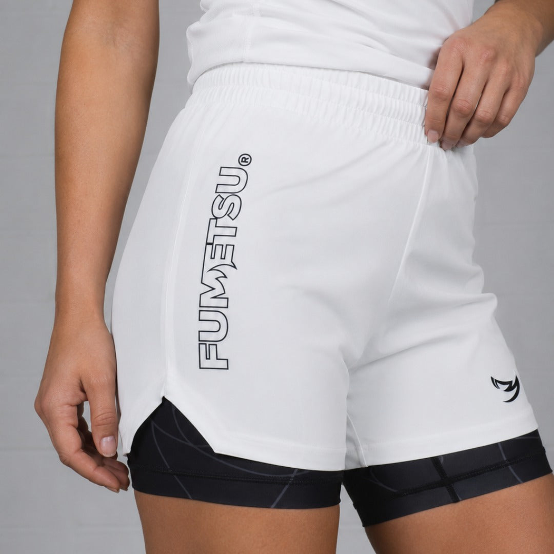 White/Black Fumetsu Icon Womens Dual Layer Fight Shorts