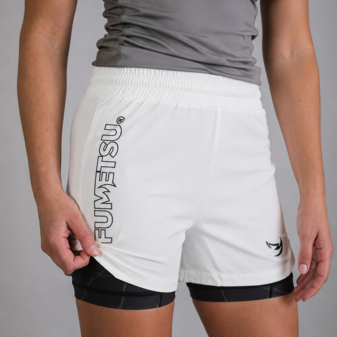 White/Black Fumetsu Icon Womens Dual Layer Fight Shorts