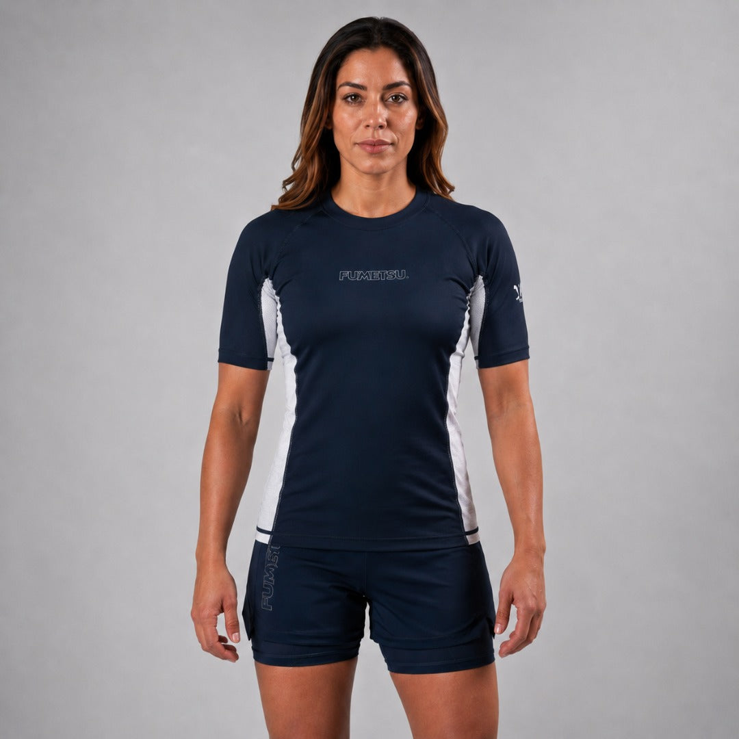 Fumetsu Icon Womens Short Sleeve Rash Guard Navy/White