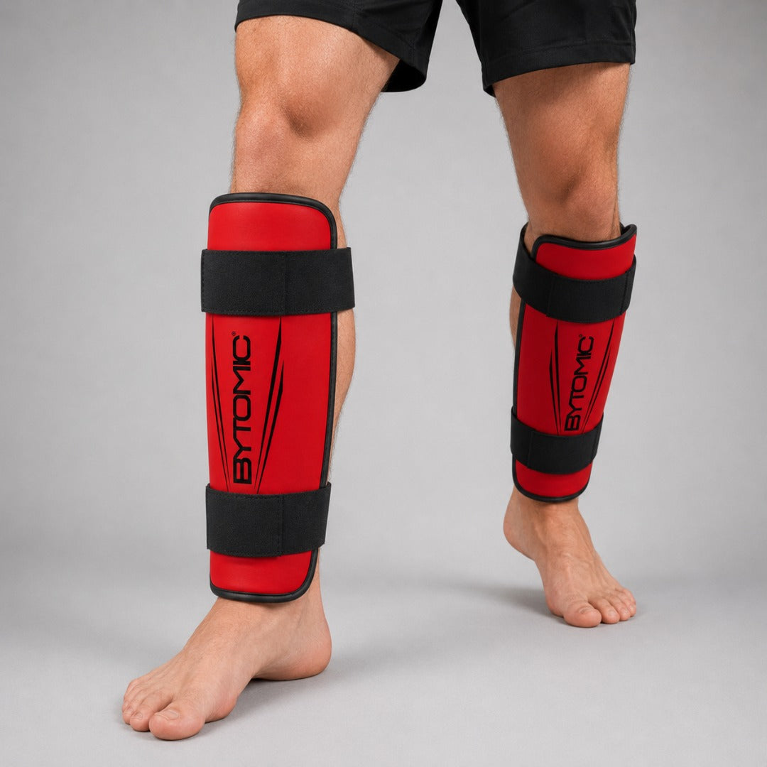Red/Black Bytomic Axis V2 Shin Guards Lifestyle 4