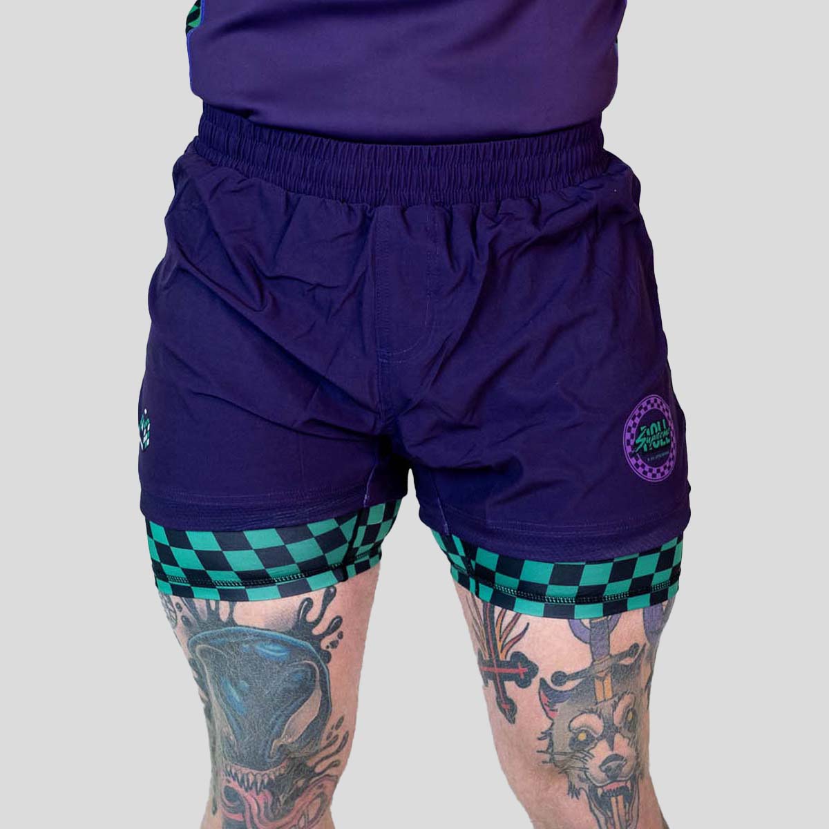 Roll Supreme The Finisher 2 in 1 Jiu Jitsu Shorts Purple/Green