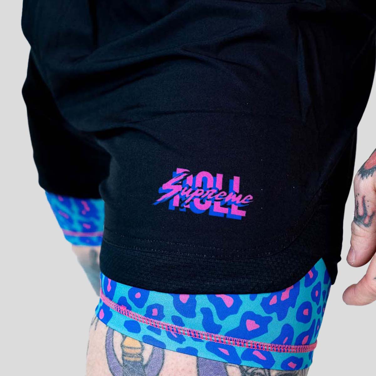 Roll Supreme The Butcher 2 in 1 Jiu Jitsu Shorts Blue/Pink