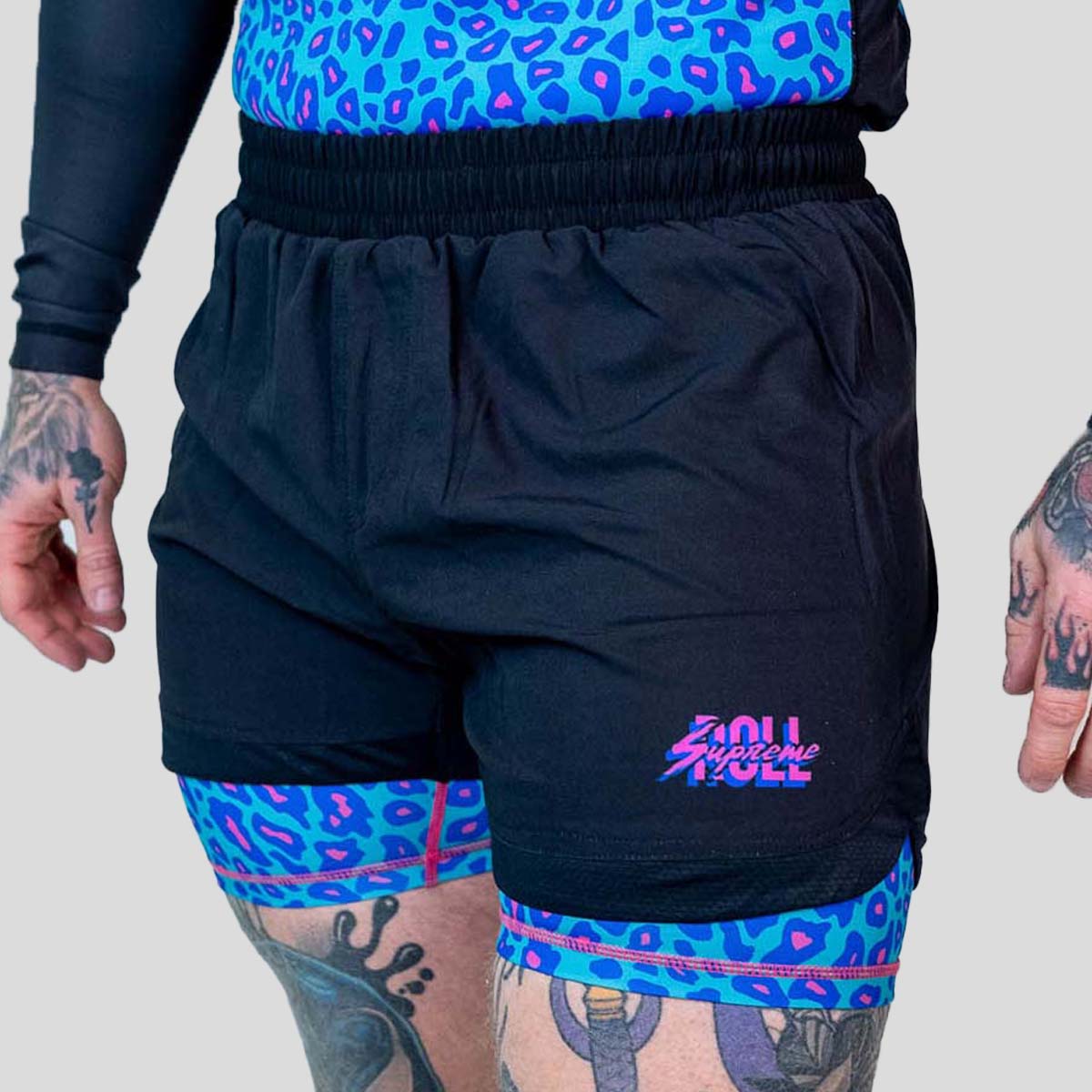Roll Supreme The Butcher 2 in 1 Jiu Jitsu Shorts Blue/Pink