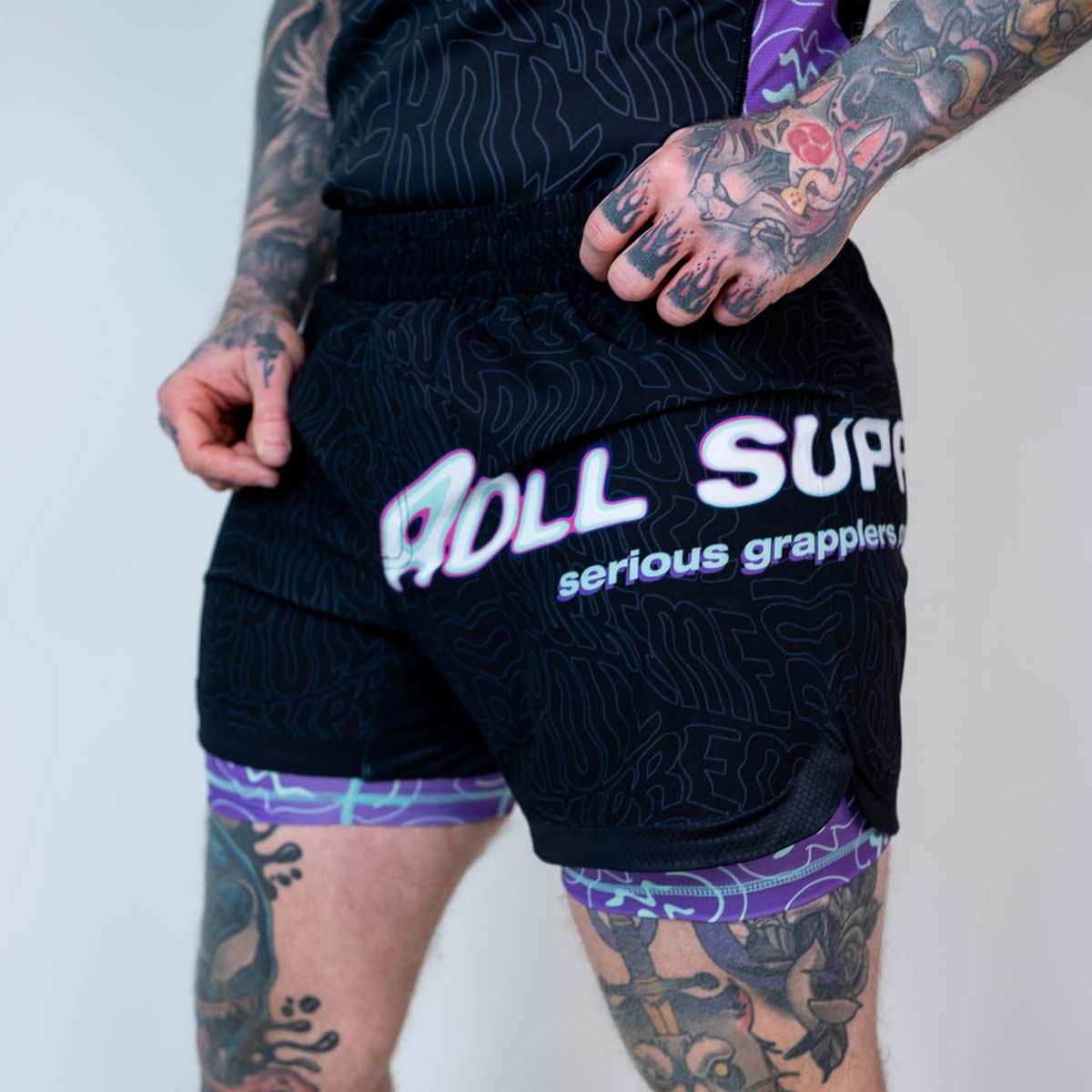 Roll Supreme The Rave Ultraviolet Brain Freeze 2 in 1 Jiu Jitsu Shorts